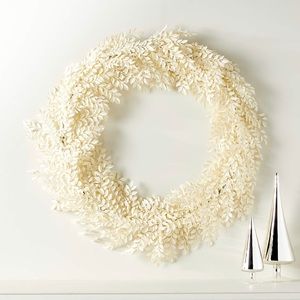 Crate and Barrel White Faux Ruscus Wreath 30”